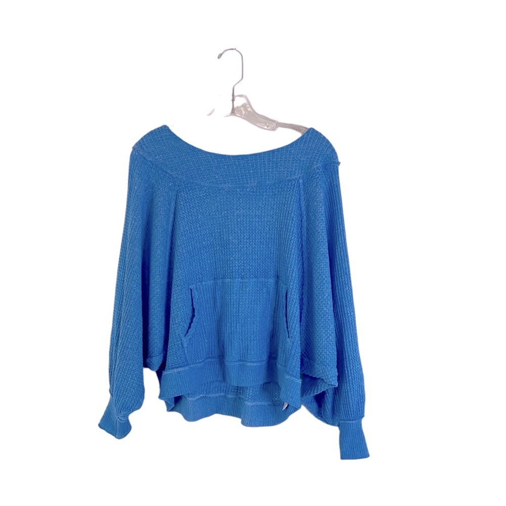 Free People West End Waffle Knit Thermal Top Blue Skies Size XS - Picture 3 of 7